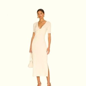 FRAME - Twist-Front Rib Knit Midi Dress - Size S/P - Bone